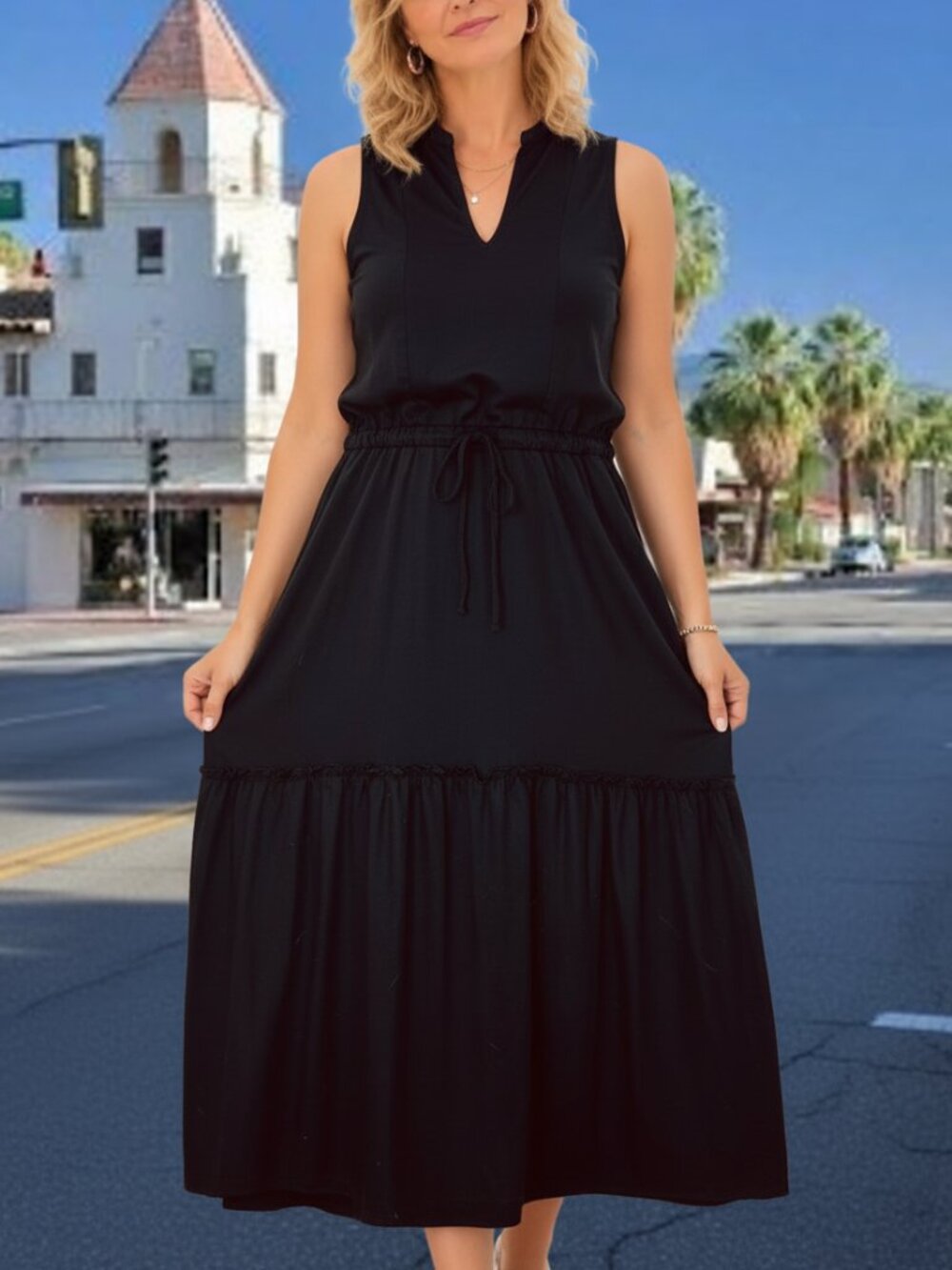 Lands' End Black Sleeveless Midi Dress – Size Large
